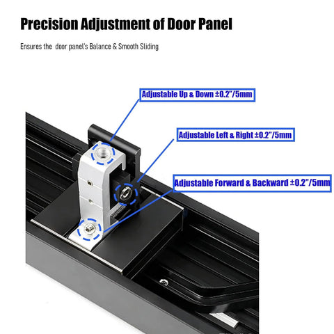 Adjustable Flush Sliding Barn Door Hardware Kit With Wall Mount No Floor Aluminum Track, precision adjustment shown