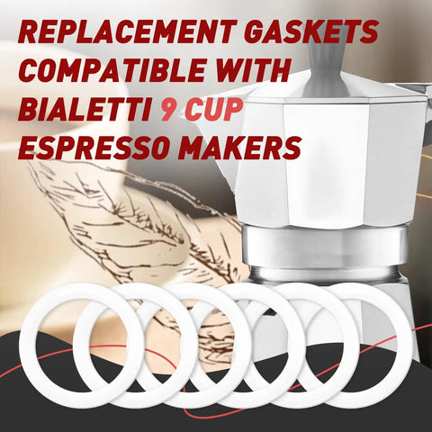 6 Pack Silicone Gasket Seals For Moka Express Dama 9 Cup Stovetop Coffee Maker Food Grade Pro Grade Silicone Replacement Rings