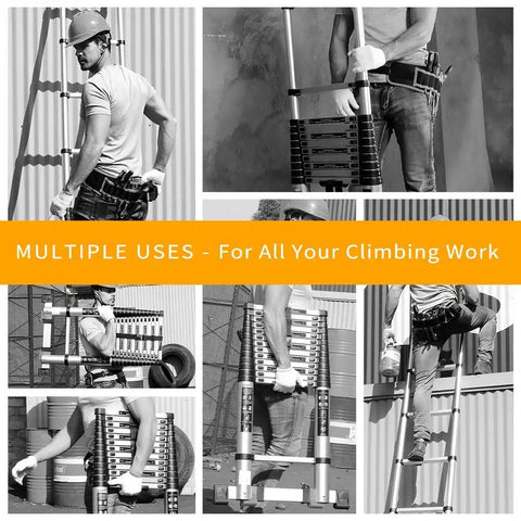 Multiple uses of Telescoping Aluminum Ladder 12.5 Foot Lightweight Extension Collapsible Ladder For RV Home Loft Attic 330 Lbs Capacity