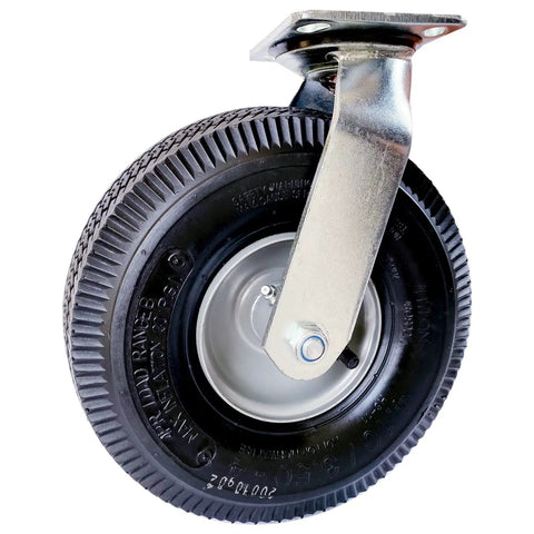 Drop Dead Solid 10 Inch Swivel Pneumatic Casters Rolling Like Butter On Black Rubber Tires With Sturdy Zinc Plates and True 360 Degree Spin