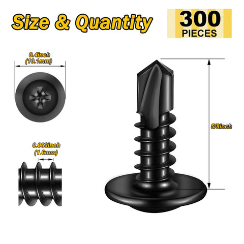 300 Count Size 10 By 5 8 Inch Black Truss Head Self Tapping Screws Crafted From Heavy Duty Stainless Steel for quick metal bonding
