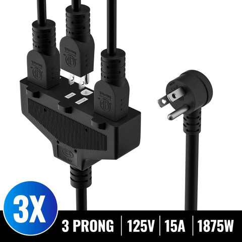 Heavy Duty Yard-Ready Outdoor Extension Cord 30 Ft With 3 Outlets 14-3 SJTW 3 Prong Grounded Power Cable close-up view