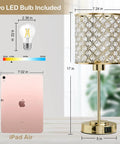 Dope Crystal Table Lamp With USB C And USB A Ports Touch Dimmer Bedside Lamp In Gold with included LED bulb and size chart.