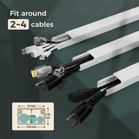 Cord Hider Kit With 113 Inch Cable Covers For Wires On The Wall, Paintable Self Adhesive Cable Raceway showing cable fitment