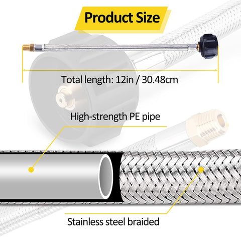 Two Pack 12 Inch Stainless Steel Braided RV Propane Hose For Camper Gas Lines 1/4 NPT Male Inlet With QCC1 Quick Connect