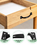 Wooden table with Four Point Seven Inch Iron Gate And Door Handle Set Black For Garage Doors Gates Screens Sheds And Wooden Fences Outdoor Use Two Pack Built Tough Durable Heavy Duty Hardware attached.
