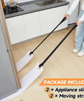 Person using 2 Pack Appliance Sliders With Straps For Easy Move Of Heavy Duty Fridges, Washers, Dryers On Tile Or Hardwood Floors.
