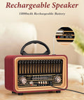 Retro Bluetooth Speaker With Deep Bass And Stereo Sound Portable AM FM Radio Rechargeable Party Speaker on table