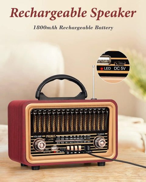 Retro Bluetooth Speaker With Deep Bass And Stereo Sound Portable AM FM Radio Rechargeable Party Speaker on table