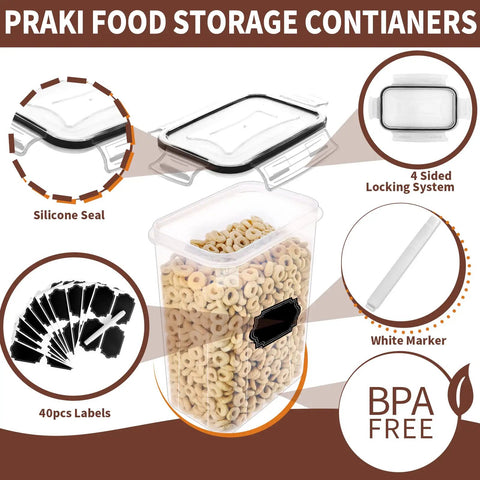 Airtight Food Storage Containers Set With Lids, 24 Piece BPA Free Canisters For Cereal Flour Sugar, featuring seals and labels.