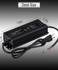 IP67 Waterproof LED Driver 120W Power Supply for LED Strip Lights, 24V DC Output, size details, 3 prong plug with 3 foot cable