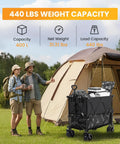 Heavy Duty Double Decker Folding Wagon With Brakes, 440 Lb Capacity, 400L Storage, beside a tent in a camping setting