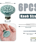Six Pack Green Ceramic Kitchen Cabinet Knobs With Two Screw Sizes And Included Mini Screwdriver For Easy Installation, 34mm Diameter And 30mm Height, Durable Modern Hardware For Cabinets Or Drawers, knob size and screws shown