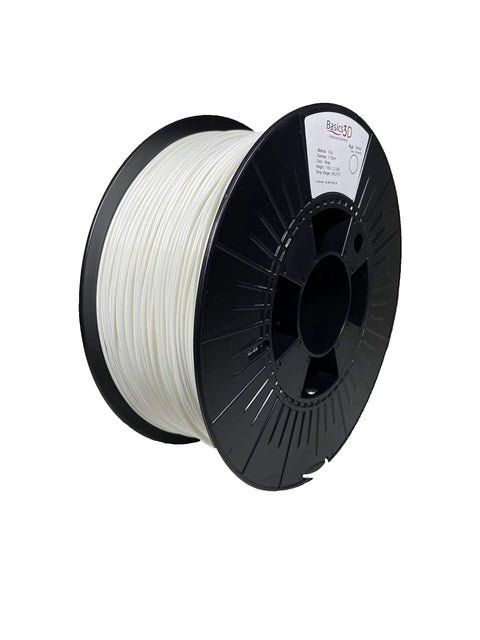Top Tier White PLA Bioplastic 3D Printer Filament 1.75 Mm 1 Kg Spool on black reel for FDM 3D printers.