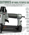 2 In 1 Pneumatic Brad Nail Gun And Staple Gun for DIY Woodworking with 18 Gauge 2 Inch Brad Nails and Crown 1-5/8 Inch Staples