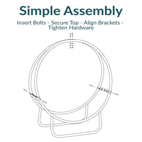 Simple assembly diagram for 24-Inch Round Firewood Rack With Weatherproof Cover For Indoor Use, Log Holder Hoop, Heavy-Duty Black Tubular Steel.