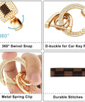 Dope And Totally Legit Premium Leather Wristlet Keychain Featuring Sparkling Crystal Diamonds And Classy Craft Pearls showing 360° swivel snap and durable metal clip