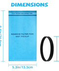 12 Pack Dust Filter Bags Replacement For 2 To 2.5 Gallon Wet Dry Vacs And Powerhead Bucket Vac With 3 Retaining Bands In Blue Part 9-38737 Compatible With Most 2 To 2.5 Gallon Vacuums. Image shows blue bag and retaining band with dimensions.