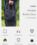 Person holding carry bag for Kickin Mini Butane Camping Stove With 8205 BTU Output, Portable Indoor Outdoor Cooking, Emergency Essentials