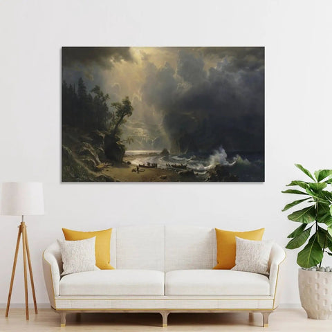 Dope Vintage Canvas Wall Art Featuring Puget Sound On The Pacific Coast By Albert Bierstadt Lit Landscape Print Ready To Hang For Chill Spaces Straight Up Great Home Decor And Sweet Gift