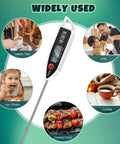 Six Piece Waterproof Digital Food Thermometer Set With Long 9.2 Inch Probes, Instant Read Temps For Water, cooking uses shown