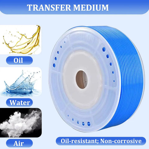 Blue PU Air Hose 4mm OD 2.5mm ID, 525 Ft Long Pneumatic Tubing showing durability for oil, water, and air transfer