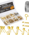 Picture Hanging Kit 220 Pieces Gold Hardware Set With Assorted Hooks Nails Sawtooth Hangers D Rings Steel Wire Ring Hooks