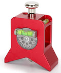 Heavy Duty Magnetic Pipe Center Finder With Built In Spring Punch Layout Tool And Bang On Target Auto Aligning Strike Marker, red aluminum with level.