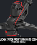 Corded 6.5 Amp String Trimmer With 14 Inch Cutting Width Push Button Line Feed close-up of trimming head and edge switch feature