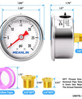 Stainless Steel Liquid Filled Pressure Gauge 0 To 30 Psi With 1/8 NPT Connection And 1.5 Inch Dial Back Mount For Water Oil And Air Systems