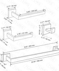 Technical drawing of Five Piece Bathroom Hardware Set With Polished Stainless Steel Towel Bar And Rail, dimensions included.