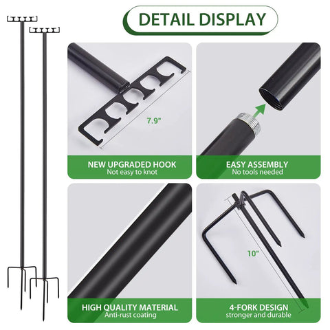 Detail display of 2 Pack 9 Ft Outdoor String Light Poles With Adjustable Height And Wide Top Hook for Patio Decor.