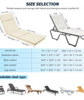 Illustration of Outdoor Chaise Lounge Cushions 72 Inch By 21 Inch By 3 Inch Four Section Folding Design, beige, size details.