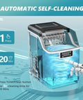 Countertop Ice Cube Maker Machine With 24 Cubes Fast Ice In 13 Minutes, 45 Lbs Per Day, 2 Water Inlets, Auto Clean