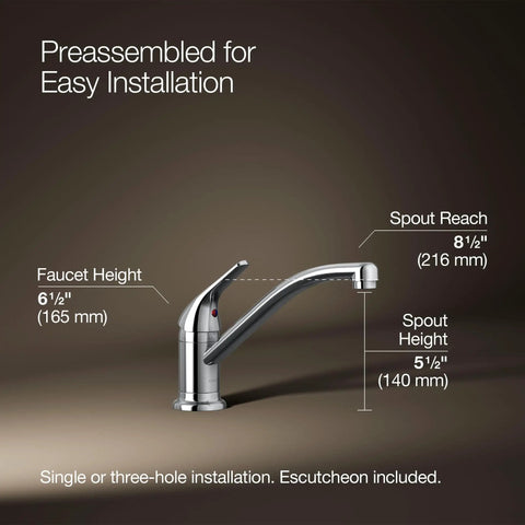 JOLT Swing Spout Faucet Without Side Spray In Metal Construction With Polished Chrome Finish, faucet dimensions illustration.