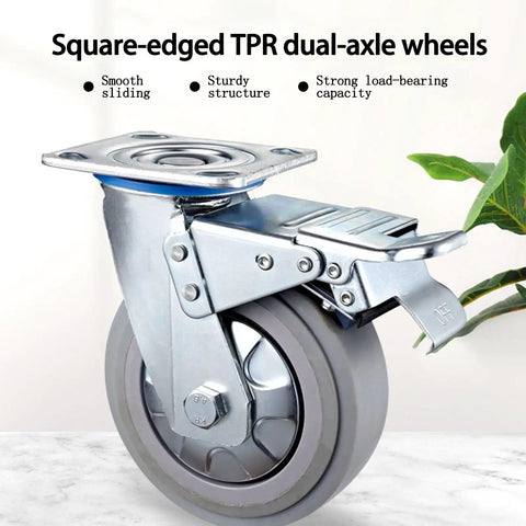 Mavvilo Heavy-Duty Swivel Caster Wheels 4-Inch Industrial Office Wheels with Brake Durable TPR dual-axle wheel design.