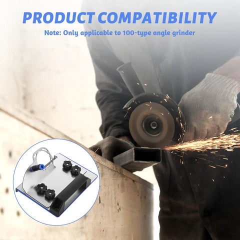 Pro Grade 45 Degree Tile Chamfering Tool For Angle Grinder Stand Kit in use with ceramic tile, sparks flying, fits 100 type manual tile cutters