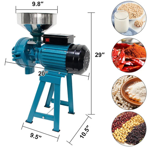 Heavy Duty 3000W Wet And Dry Electric Grain Mill Grinder 110V with dimensions and grinding examples