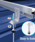 Straight Up Heavy-Duty Stainless Steel Hanger Bolts M10x200, No-Sweat Pre-Assembled Height Adjustable V2a Hardware for Solar Roof Panel Mounting, 8 Pack Go-Getter Kit, detailed installation view with nuts.