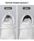 Before and after comparison of sneaker with self adhesive heel patches for sneakers and boots, 6 pairs thin microfiber leather repair patches to fix