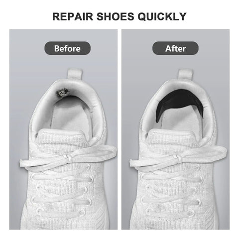 Before and after comparison of sneaker with self adhesive heel patches for sneakers and boots, 6 pairs thin microfiber leather repair patches to fix