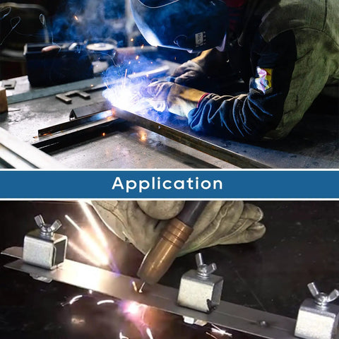 Pro Grade Heavy Duty Butt Welding Clamps Set Of Sixteen For Auto Body Panels And Edge To Edge Welding in use during welding