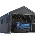 13x20 Ft Carport Tent With 2 Roll Up Doors And Vents, All Weather Portable Storage Shelter For Cars, Boats And Trucks, Waterproof And UV Resistant, Snow Guard, Gray, housing a blue truck