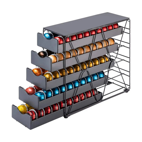 Ultra Slim 5 Point 4 Inch Wide Nespresso Pod Holder Drawer 5 Tier Multi Layer Organizer For Vertuo Pods Holds 100 Pods