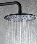 CUTPOIY Shower Set, Wall Bathroom Shower Mixers, Black Golden Brass Rainfall Concealed Shower System Embedded Box Mixer Valve, 10 Inch-A stainless steel rainfall shower head with water flowing.
