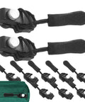 Heavy Duty Zipper Slider Replacement Kit 10 Pack Easy Zip Puller Repair For Luggage Jackets Backpacks Sleeping Bags Gear No Fuss Quick Fix Durable Sliders For Fast Restorations And Long Lasting Performance showing close-up of black sliders and pullers.