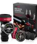 Wine Vacuum Sealer With Real Time Pressure Gauge And Hand Pump, Reusable Bottle Stoppers For Red And White Wines, Airtight Seal Keeps Your Wine Fresh Way Longer. black vacuum wine stopper with PSI gauge and box