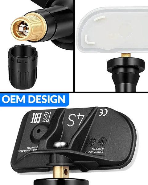 Rock Solid 433 Mhz Tpms Sensor Pre Programmed Tire Pressure Monitor showing OEM design and threaded connection.