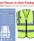 Size chart for Heavy Duty Hi Vis Reflective Safety Vest In Bright Neon Green With Spacious Pockets Lightweight Mesh Workwear.