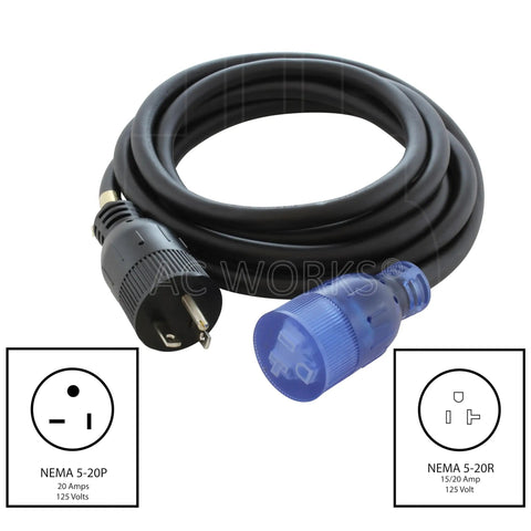 Built Tough Heavy Duty 50Ft Extension Cord For Indoor Outdoor Use, 15/20A 125V SJTW 12/3 With Lighted NEMA 5-15P And 5-20P Plugs